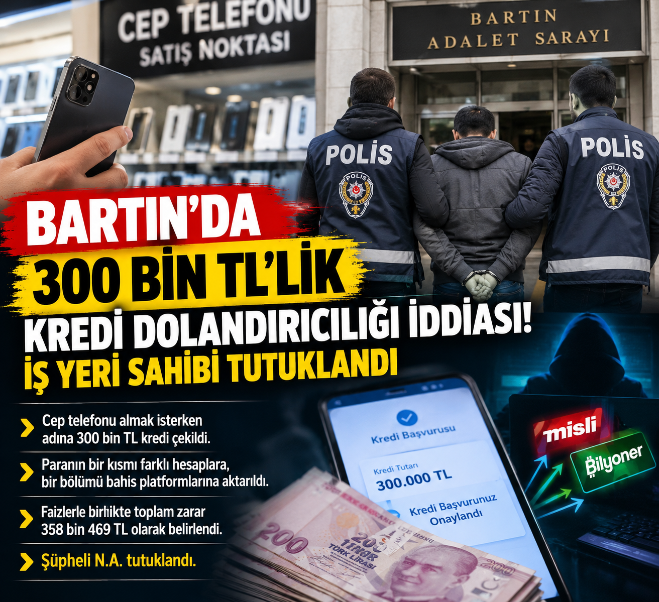 Bartın’da 300 Bin TL’lik Kredi Dolandırıcılığı İddiası! İş Yeri Sahibi Tutuklandı