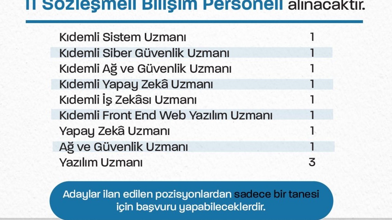 İŞKUR’da 11 Sözleşmeli Bilişim Personeli Alınacak