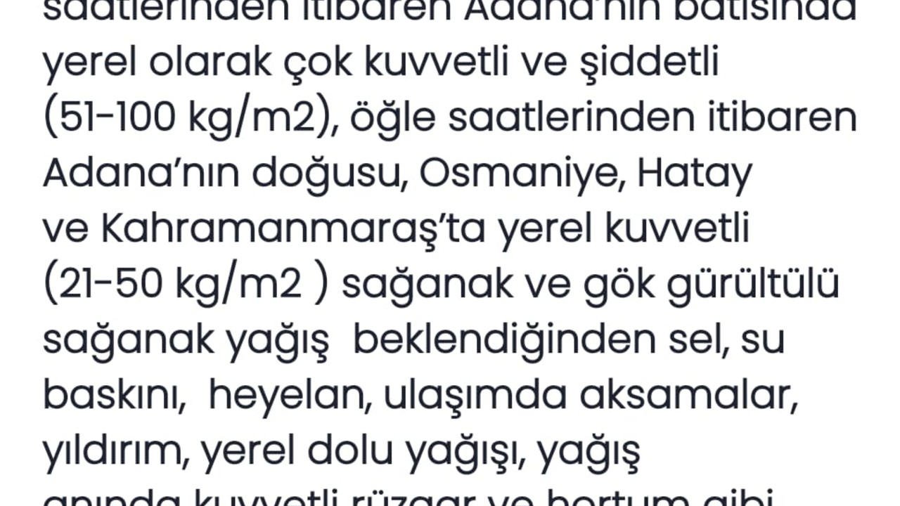 Doğu Akdeniz’de 29 Ekim’de Şiddetli Yağış Bekleniyor