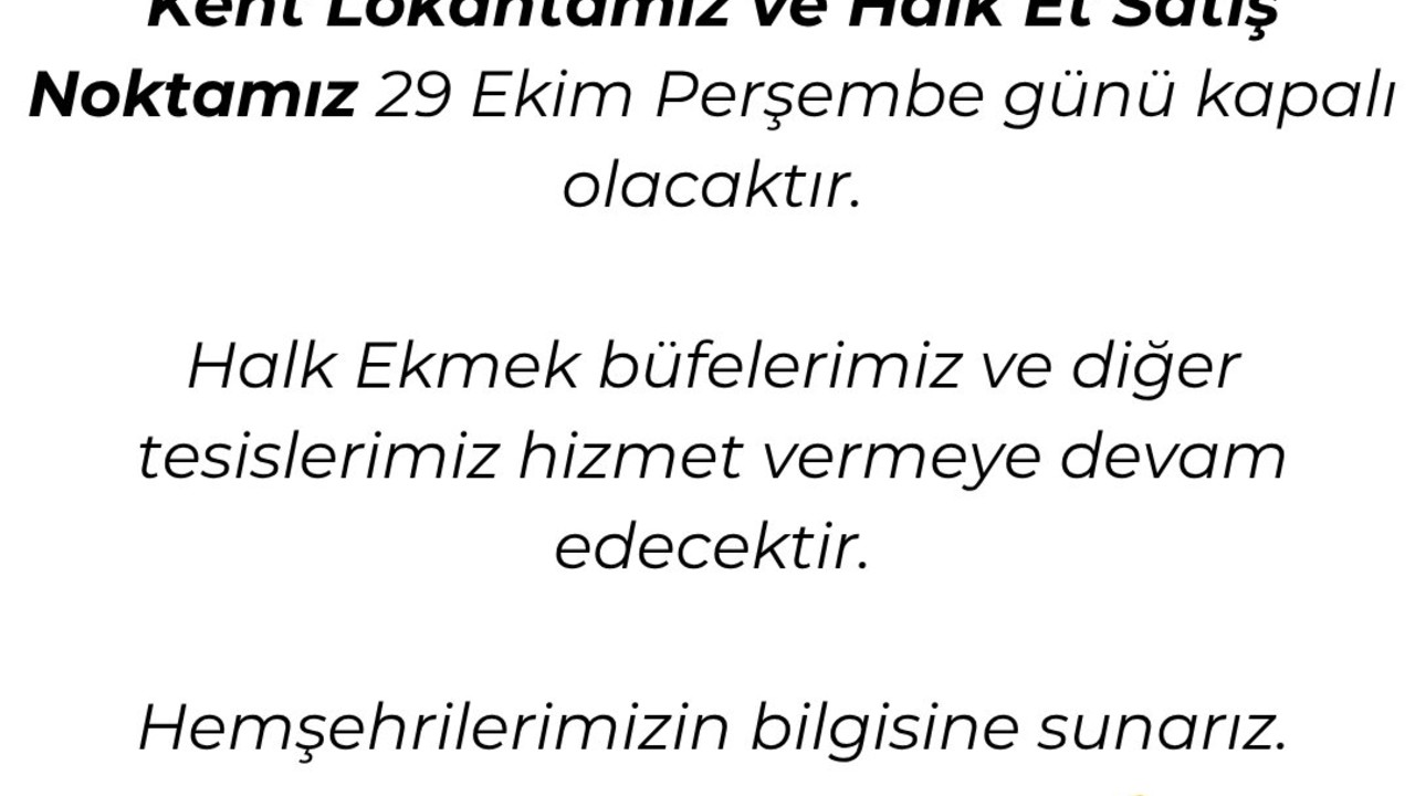 Zonguldak’ta Kent Lokantası 29 Ekim’de Kapalı Olacak
