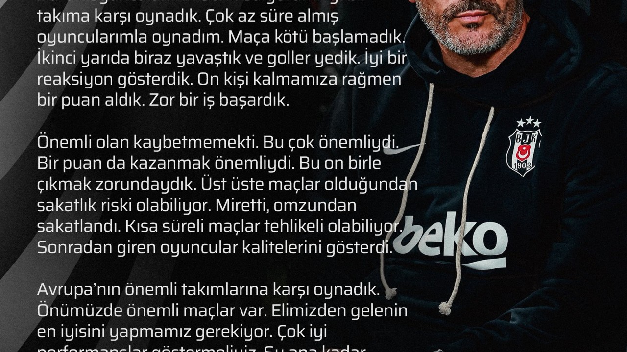 Beşiktaş’ta Italiano: Crystal Palace Maçında Zor Bir İş Başardık