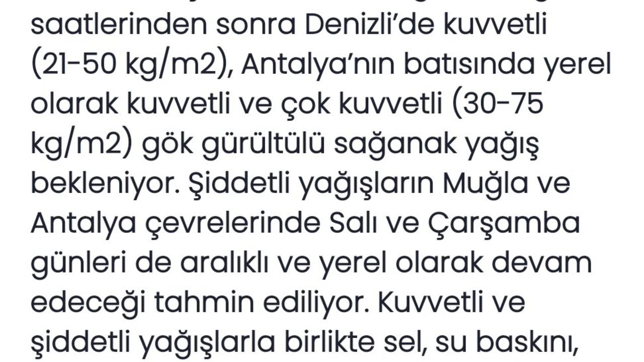 Güney Ege ve Antalya’da Yerel Şiddetli Yağış Bekleniyor