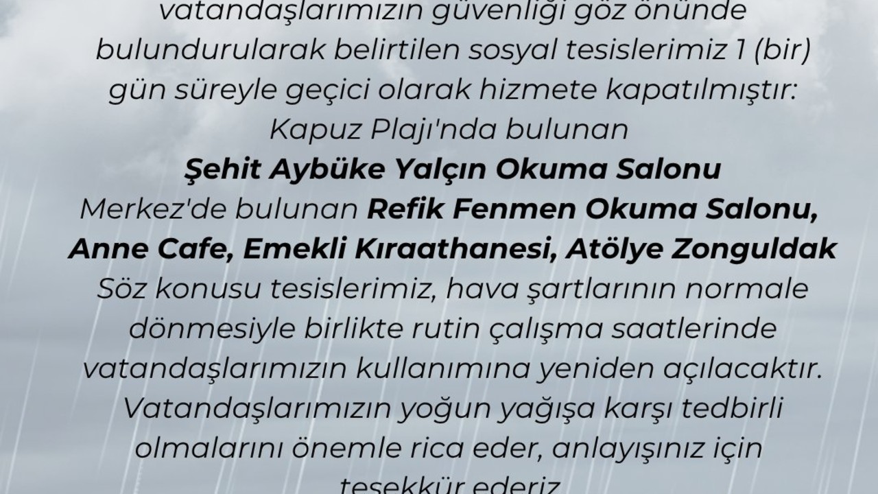 Zonguldak’ta Olumsuz Hava Koşulları Nedeniyle Tesisler Kapatıldı