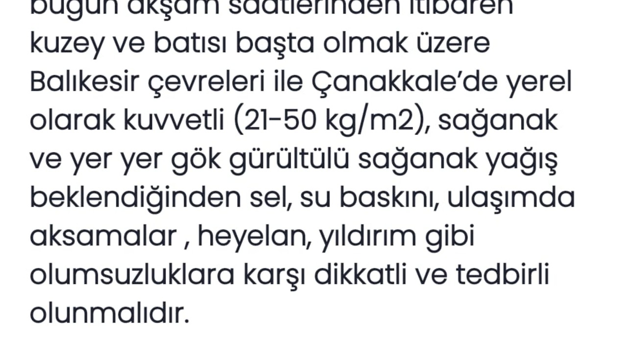 Balıkesir ve Çanakkale’de Yerel Kuvvetli Yağış Bekleniyor