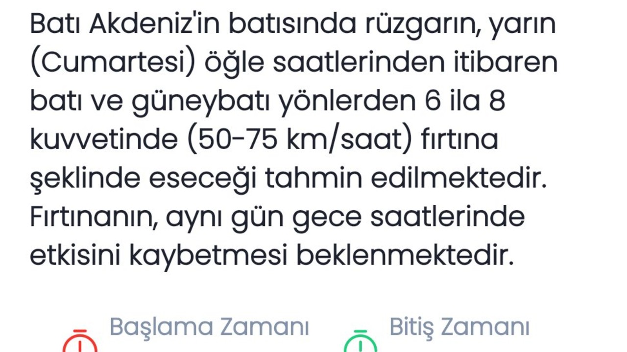 Batı Akdeniz İçin Meteoroloji’den Fırtına Uyarısı